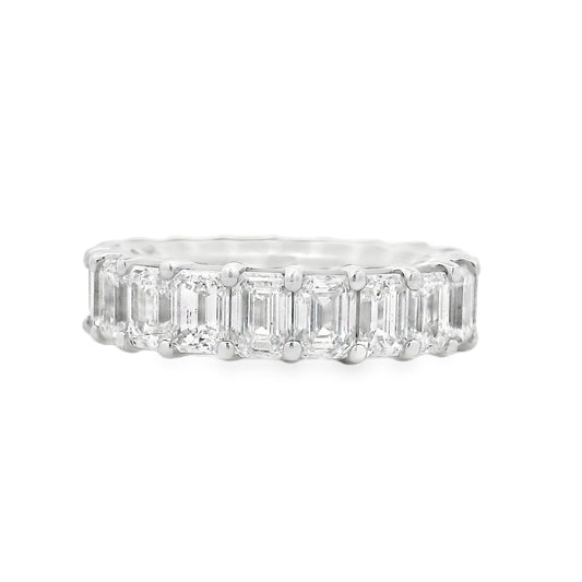 18k White Gold 9.80ctw Emerald Cut Natural Diamond Eternity Band Ring — top-down view