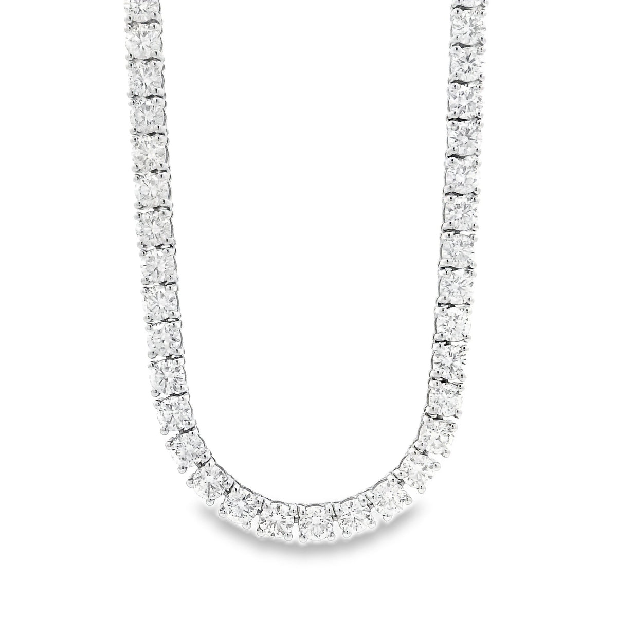 14k White Gold 13.72ctw Round Brilliant Diamond Tennis Necklace 17" — front view