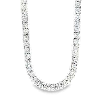 14k White Gold 13.72ctw Round Brilliant Diamond Tennis Necklace 17" — front view