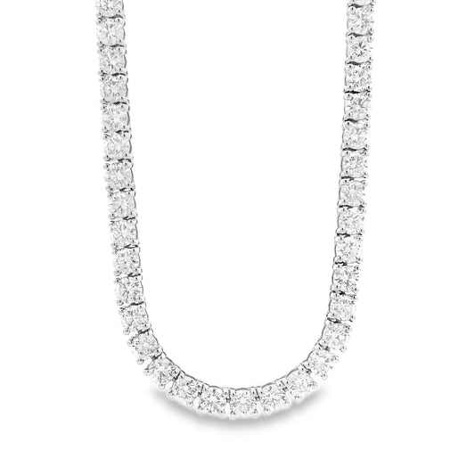 14k White Gold 13.72ctw Round Brilliant Diamond Tennis Necklace 17" — front view