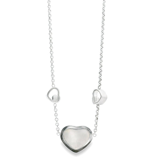Chopard Happy Hearts 18k White Gold Diamond Mother of Pearl Heart Pendant Necklace — front view