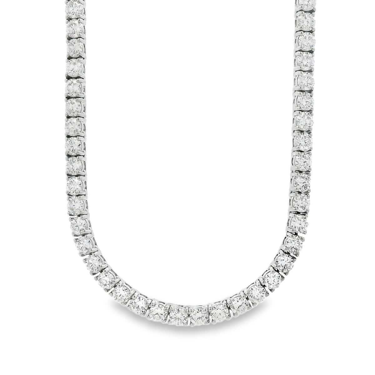 14k White Gold 14.63ctw Round Brilliant Diamond Tennis Necklace 17" — front view