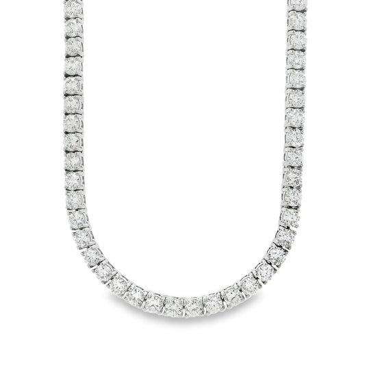 14k White Gold 14.63ctw Round Brilliant Diamond Tennis Necklace 17" — front view
