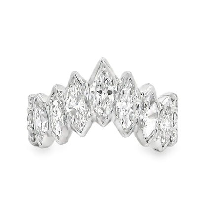 18k White Gold 3.80ctw Marquise and 2.20ctw Round Brilliant Diamond Contour Wedding Band — top-down view