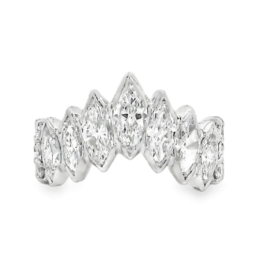 18k White Gold 3.80ctw Marquise and 2.20ctw Round Brilliant Diamond Contour Wedding Band — top-down view