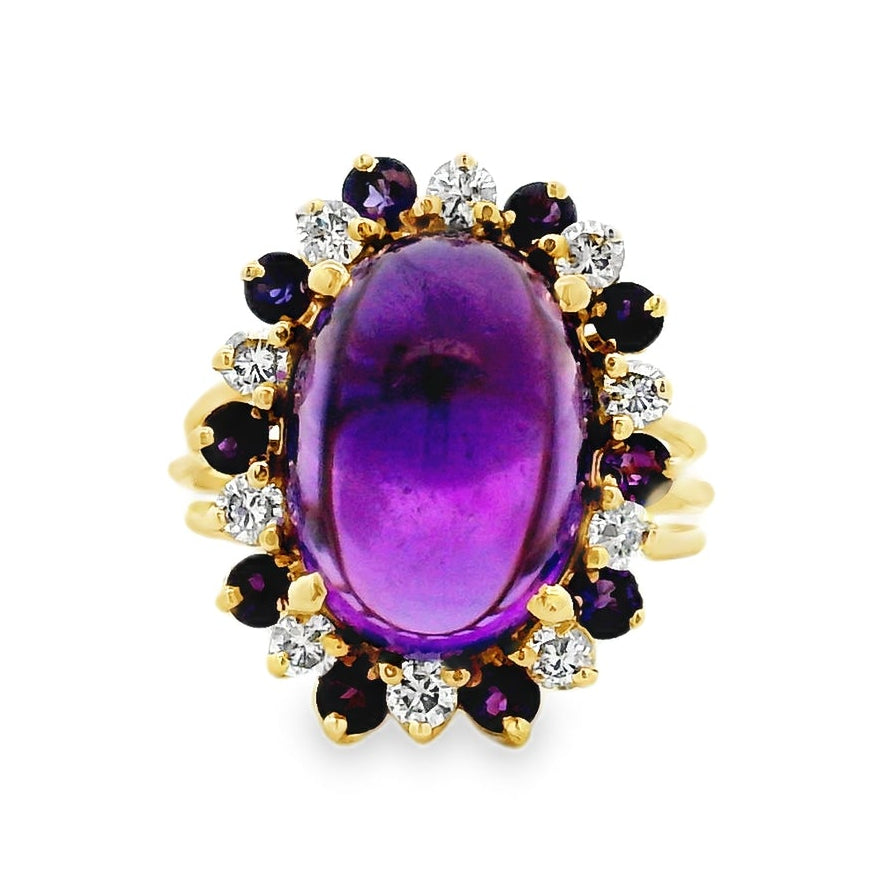14k Yellow Gold 1.50ct Oval Amethyst Halo Cocktail Ring — top-down view