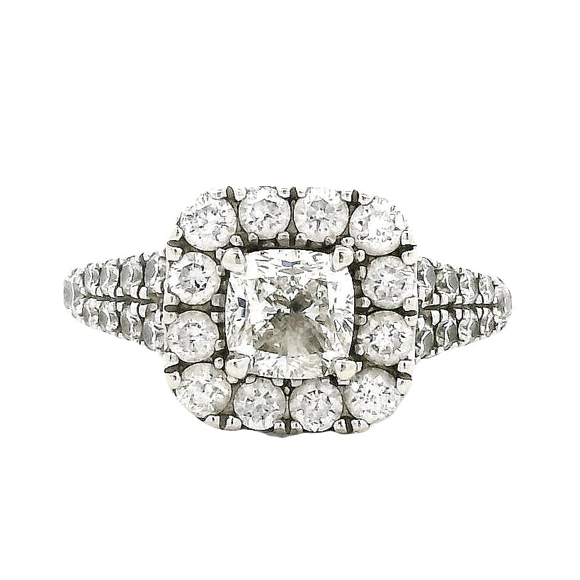Neil Lane 14k White Gold 0.75ct Cushion Diamond Halo Engagement Ring — top-down view