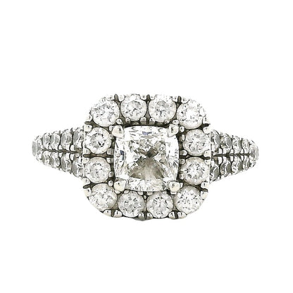 Neil Lane 14k White Gold 0.75ct Cushion Diamond Halo Engagement Ring — top-down view