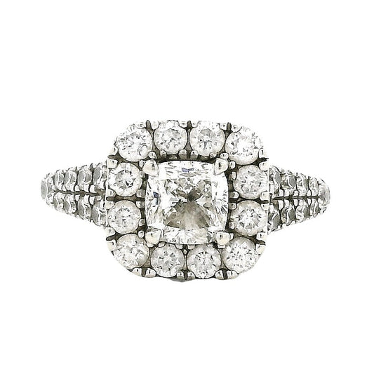 Neil Lane 14k White Gold 0.75ct Cushion Diamond Halo Engagement Ring — top-down view
