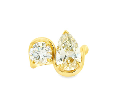 18k Yellow Gold 3.01ct Pear Cut and 1.47ct Round Cut Two-Stone Diamond Ring — top-down view