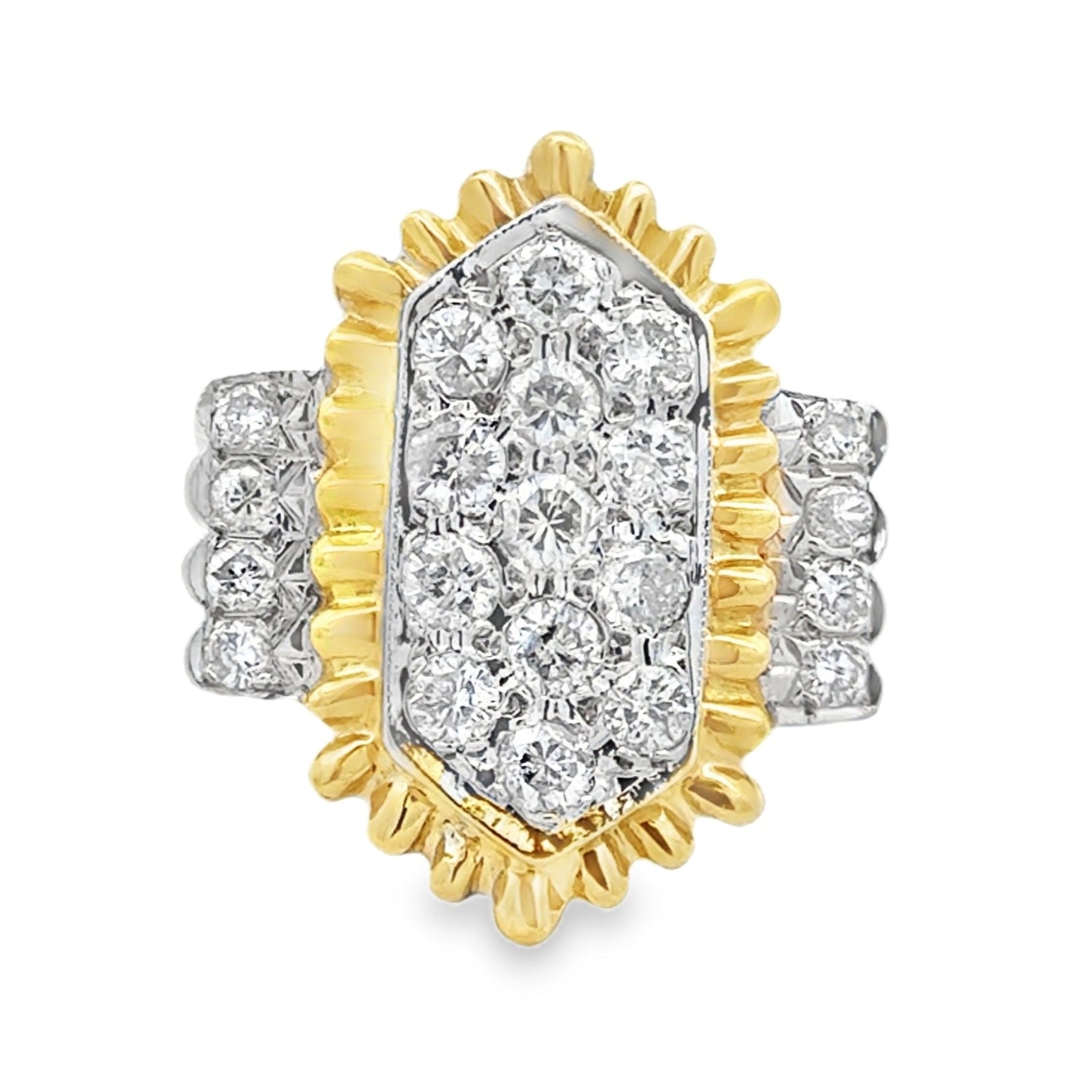 14k Two-Tone Gold 0.51ctw Round Brilliant Diamond Cluster Ring — top-down view