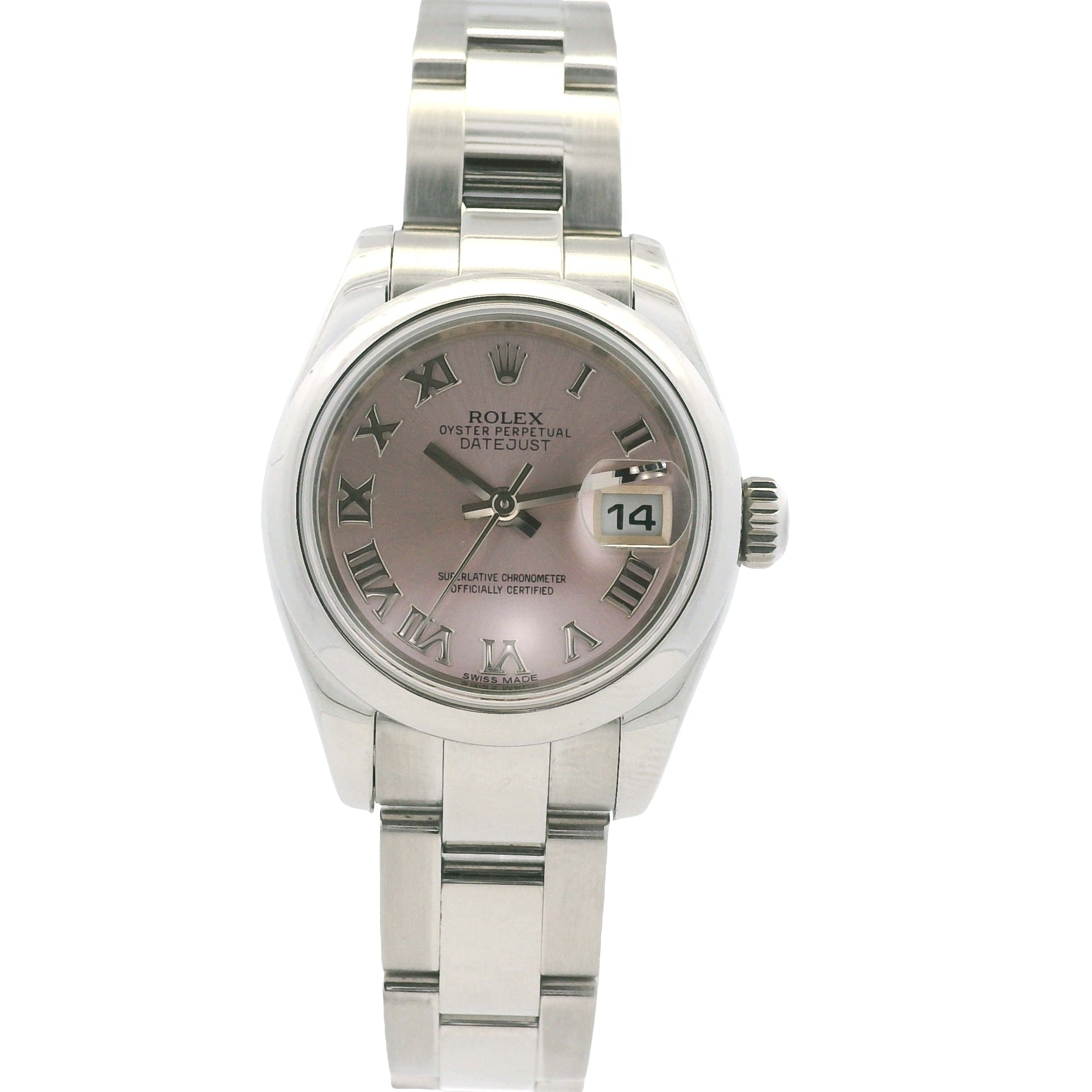 Rolex 179160 Lady-Datejust 26mm Pink Dial Stainless Steel Watch — front view