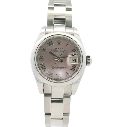 Rolex 179160 Lady-Datejust 26mm Pink Dial Stainless Steel Watch — front view