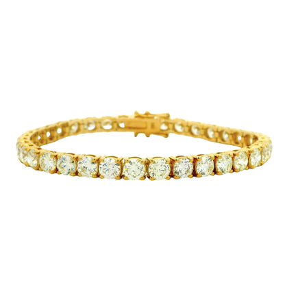 14k Yellow Gold 14.20ctw Natural Round Brilliant Diamond Tennis Bracelet — front view, clasp closed