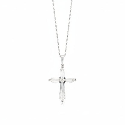 14k White Gold Lab-Grown Diamond Marquise Cross Pendant Necklace 17" — front view