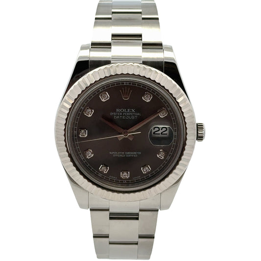 Rolex 116334 Datejust II 41mm Rhodium Diamond Dial Stainless Steel Watch — top-down view