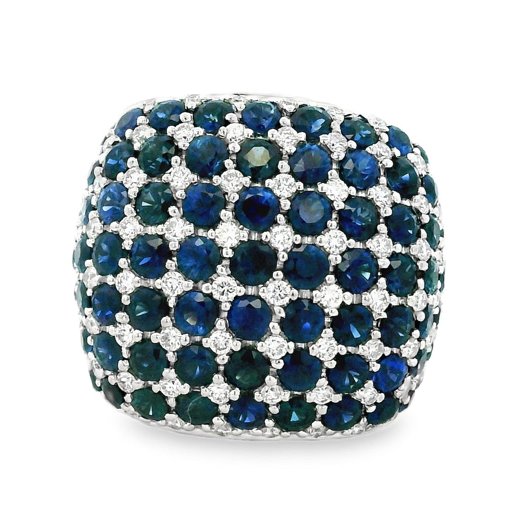 18k Two-Tone Gold 4.94ctw Sapphire and 0.72ctw Diamond Pavé Cocktail Ring — top-down view