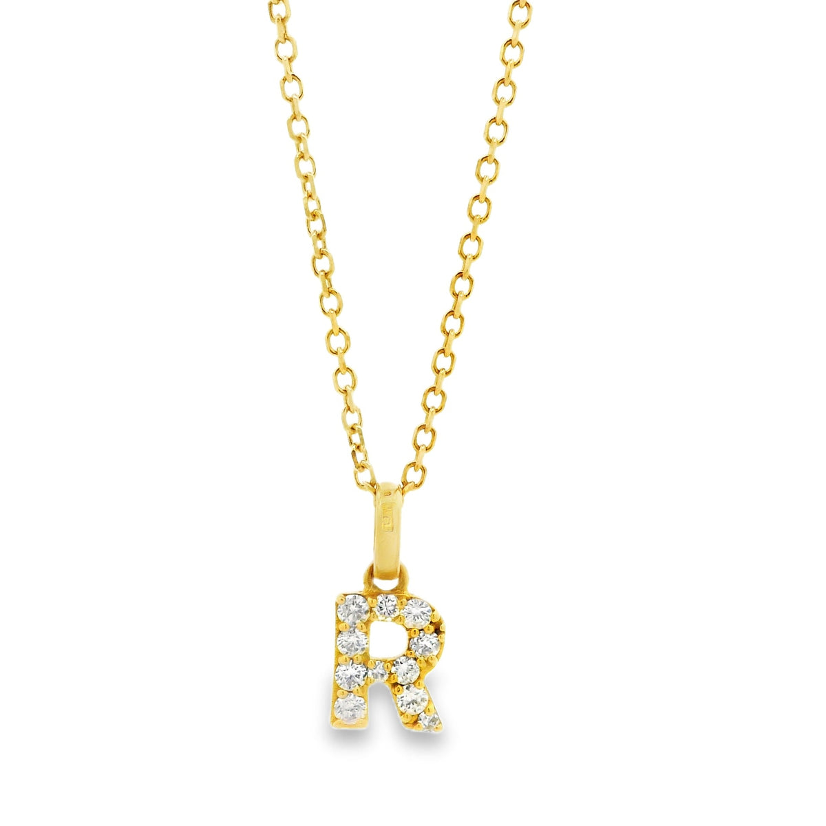 14k Yellow Gold 0.30ctw Diamond Pavé "R" Initial Letter Pendant Necklace — top-down view