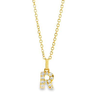 14k Yellow Gold 0.30ctw Diamond Pavé "R" Initial Letter Pendant Necklace — top-down view