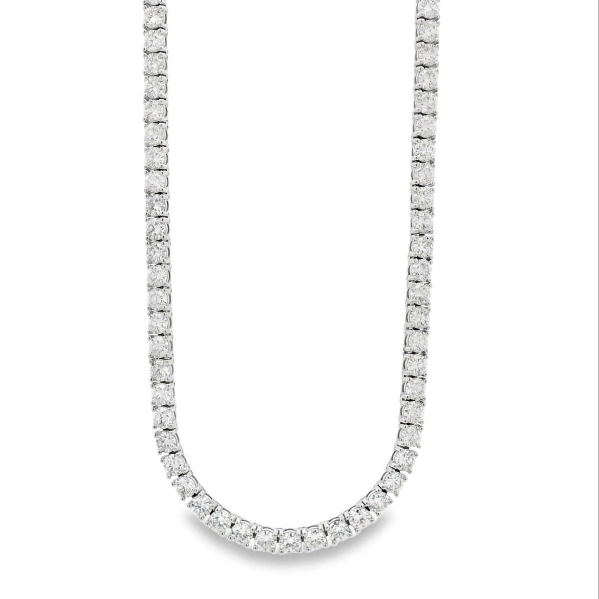 14k White Gold 11.00ctw Round Brilliant Diamond Tennis Necklace 16" — front view