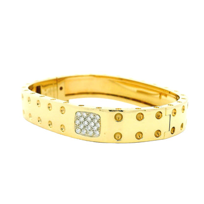 Roberto Coin Pois Moi 18k Yellow Gold Two Row Diamond Square Bangle Bracelet — front view, clasp closed