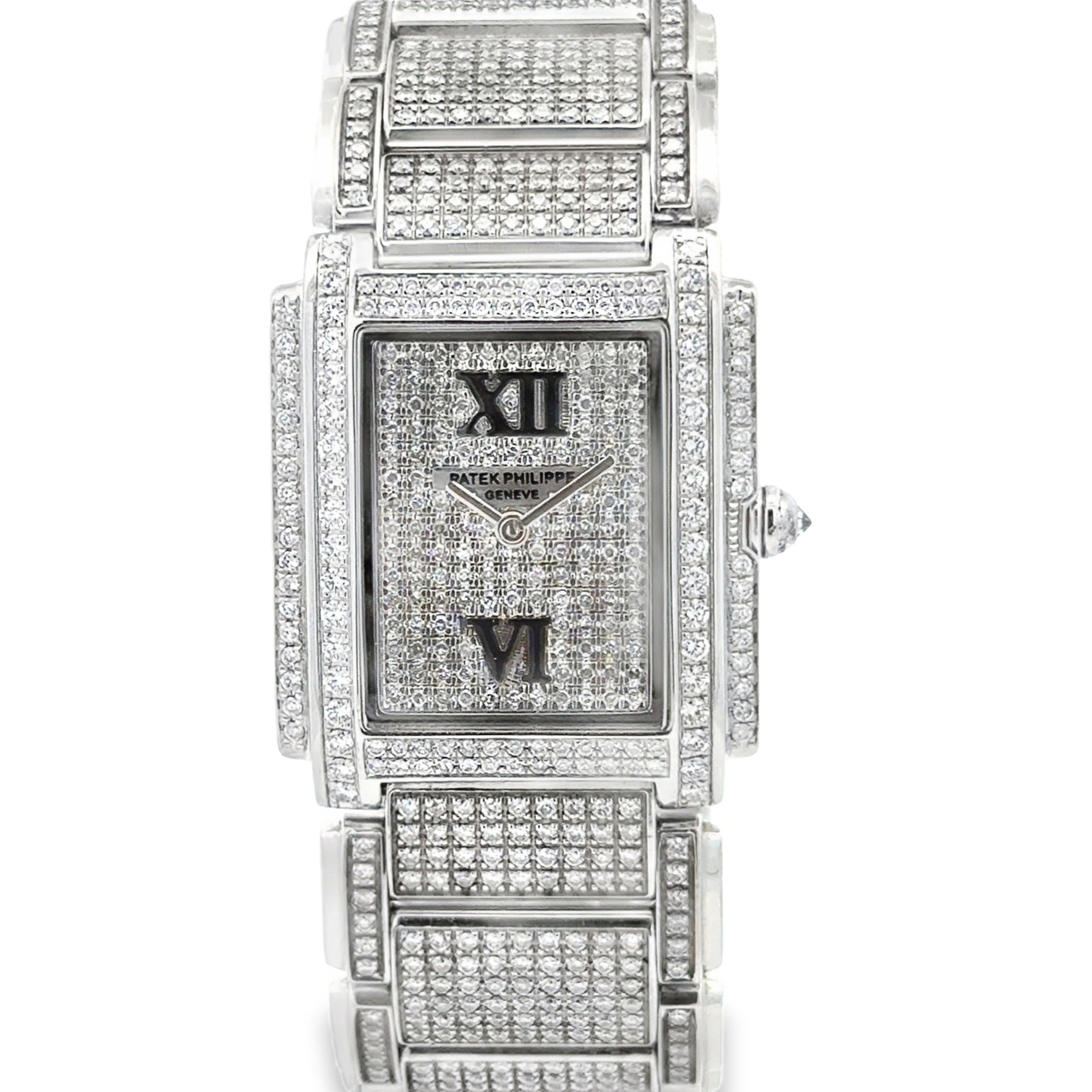 Patek Philippe 4910/10A Twenty~4 Aftermarket Diamond Pavé Watch — front view
