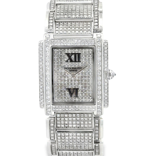 Patek Philippe 4910/10A Twenty~4 Aftermarket Diamond Pavé Watch — front view