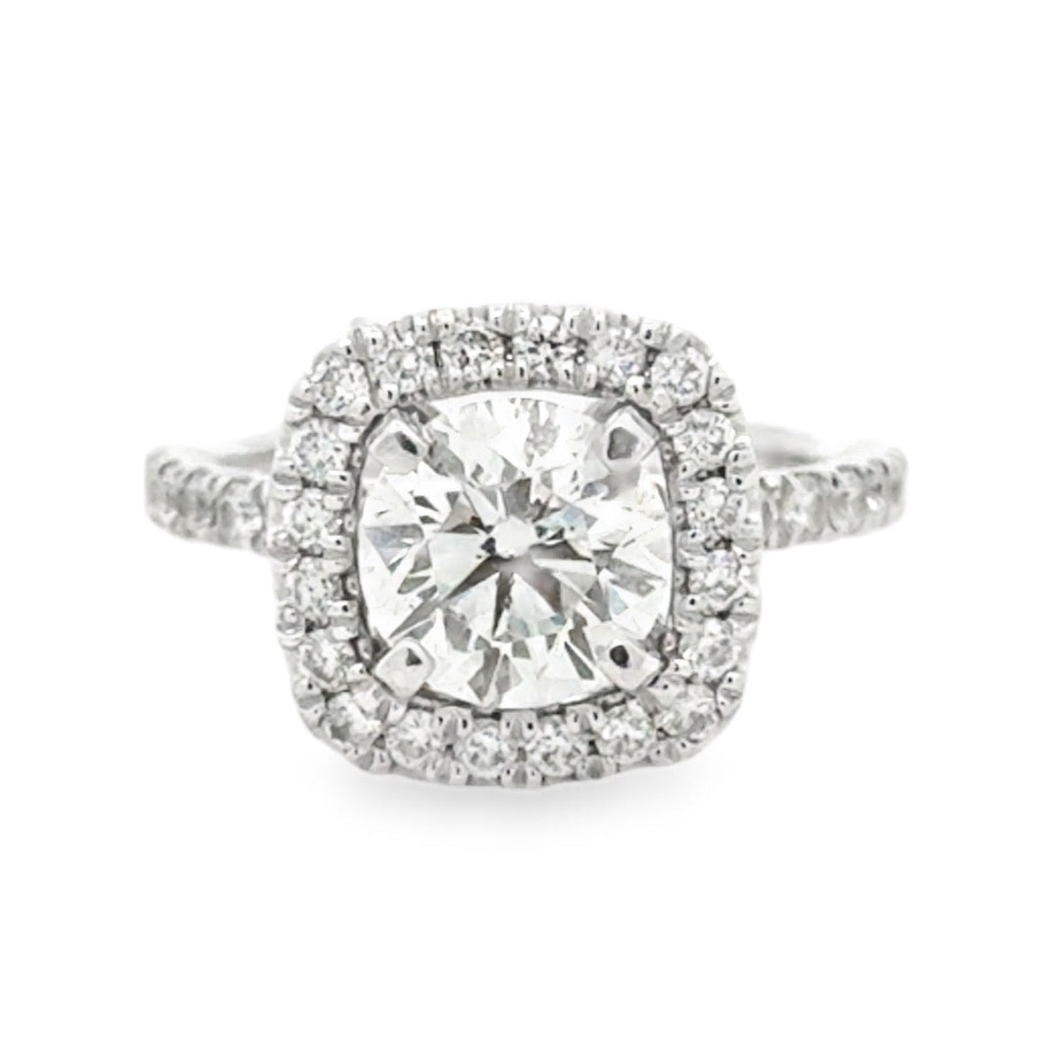 14k White Gold 1.50ct Round Brilliant Diamond Halo Engagement Ring — top-down view