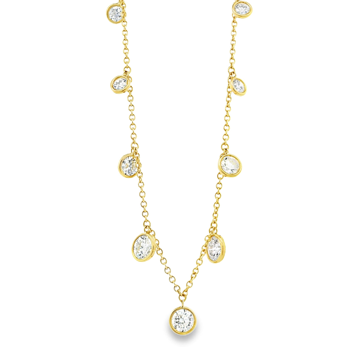 18k Yellow Gold 3.54ctw Round Brilliant Diamond By The Yard Choker Necklace 16" — front view