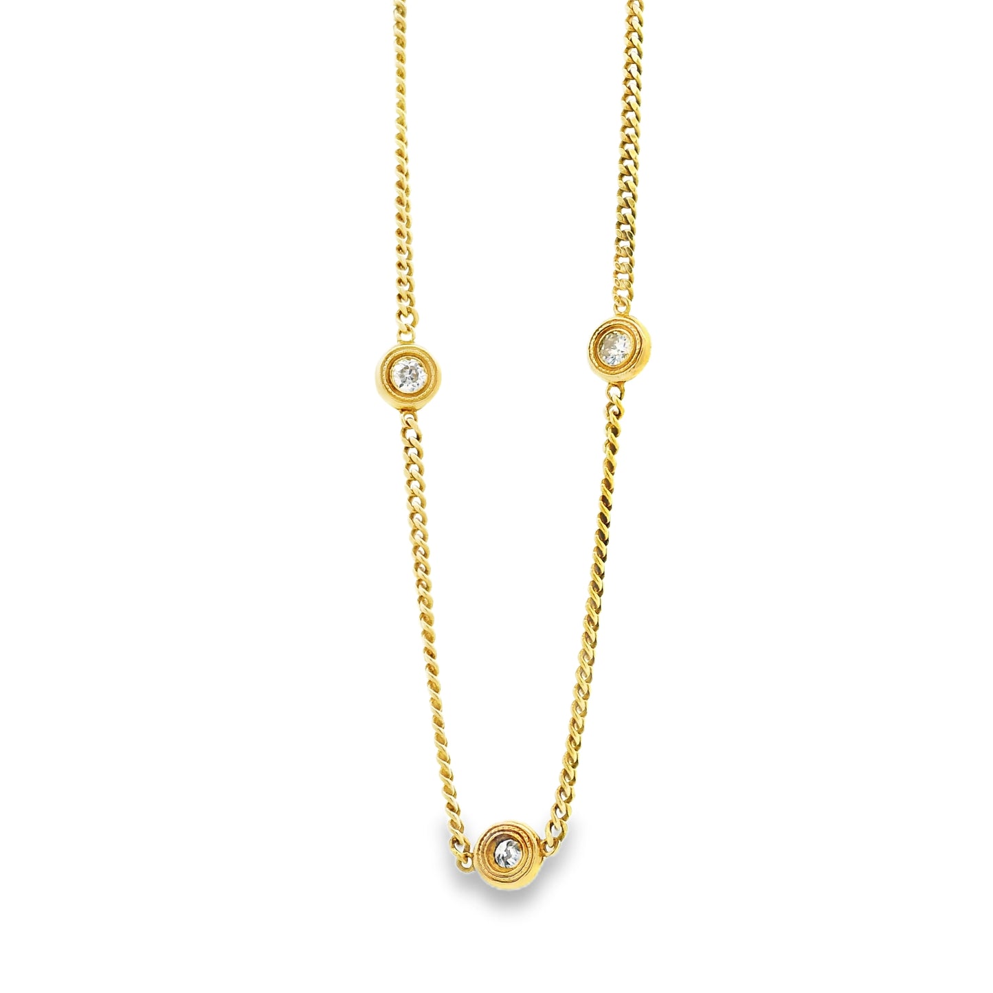 18k Yellow Gold 0.30ctw Round Brilliant Diamond Bezel Set Curb Chain Necklace — front view