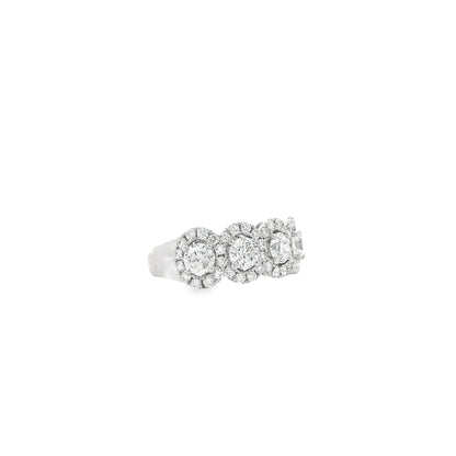 14k White Gold 2.09ctw Round Brilliant Diamond Triple Halo Cluster Cocktail Ring — top-down view