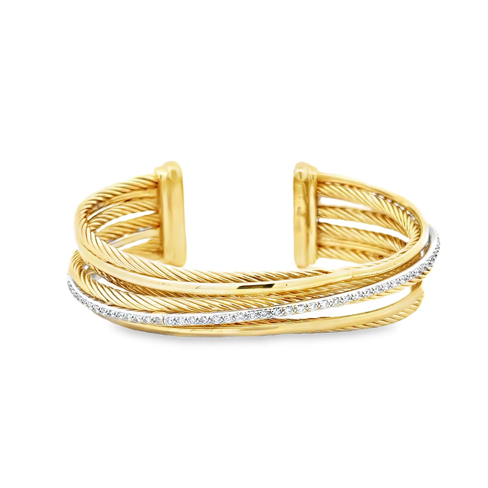 David Yurman 18k Two-Tone Crossover Collection Diamond Cuff Bracelet — front view