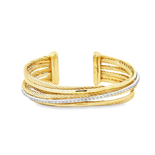 David Yurman 18k Two-Tone Crossover Collection Diamond Cuff Bracelet — front view
