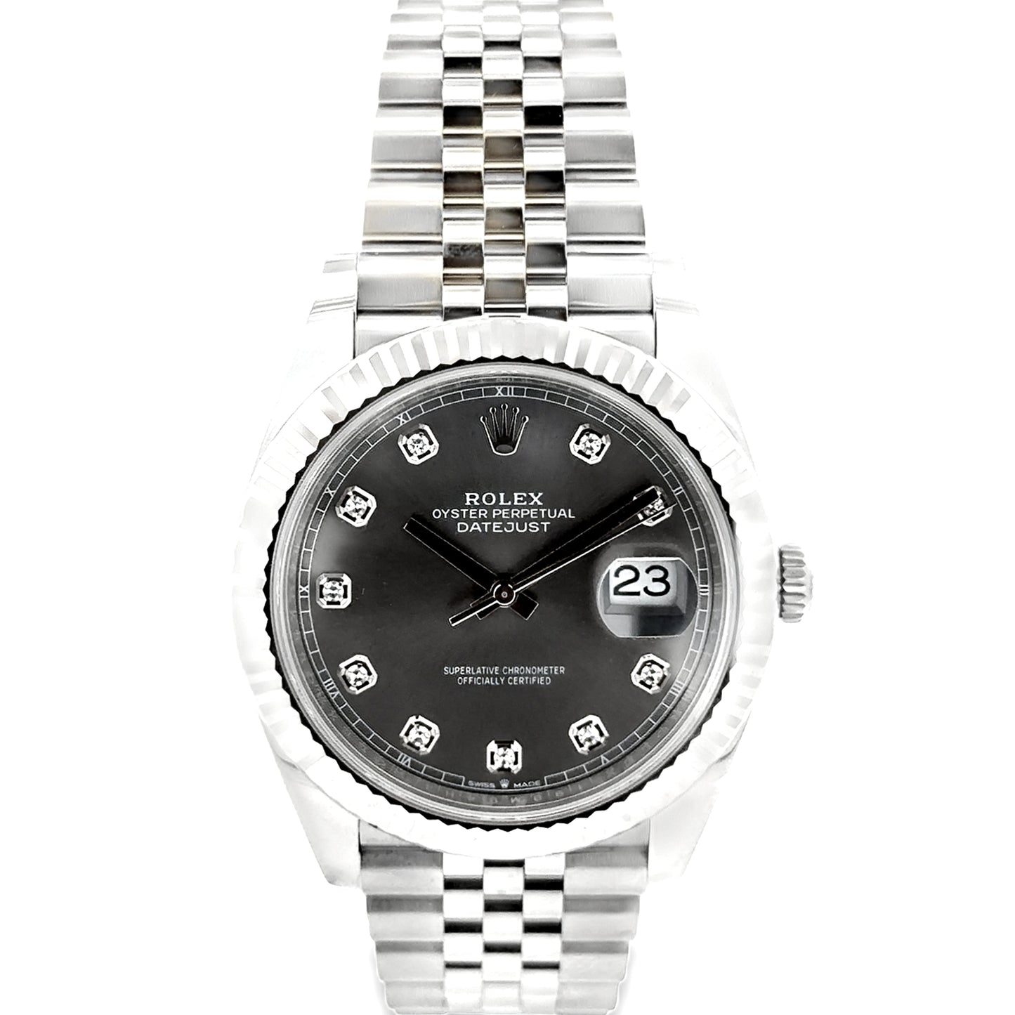Rolex 126334 Datejust 41mm Diamond Slate Dial Two-Tone Jubilee Watch — front view
