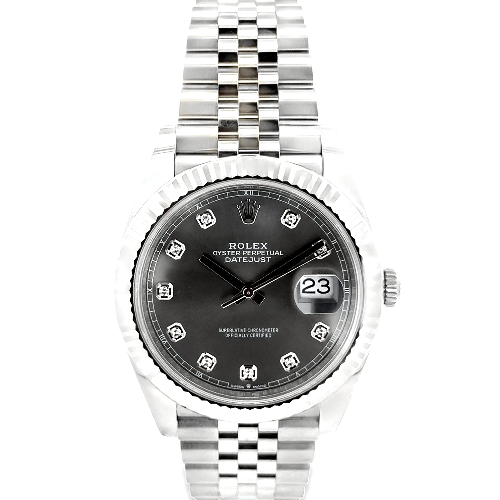Rolex 126334 Datejust 41mm Diamond Slate Dial Two-Tone Jubilee Watch — front view