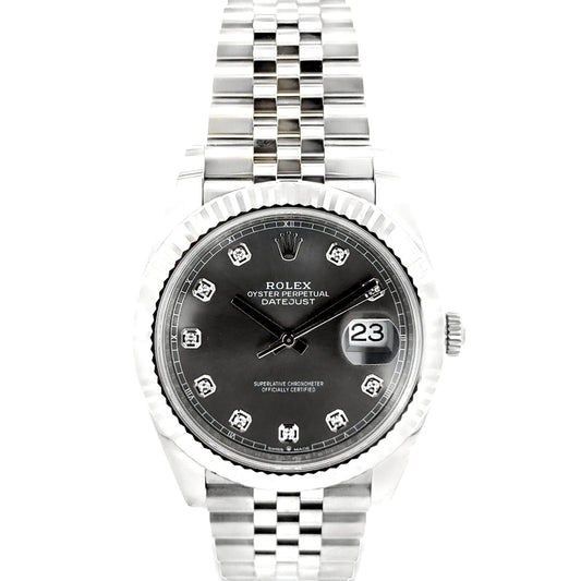 Rolex 126334 Datejust 41mm Diamond Slate Dial Two-Tone Jubilee Watch — front view