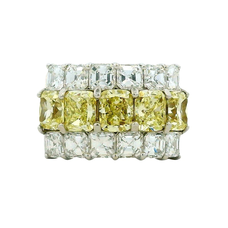 18k Two-Tone 3.99ctw Asscher Cut Diamond Eternity Band Ring — front view