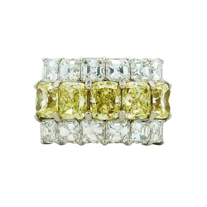 18k Two-Tone 3.99ctw Asscher Cut Diamond Eternity Band Ring — front view