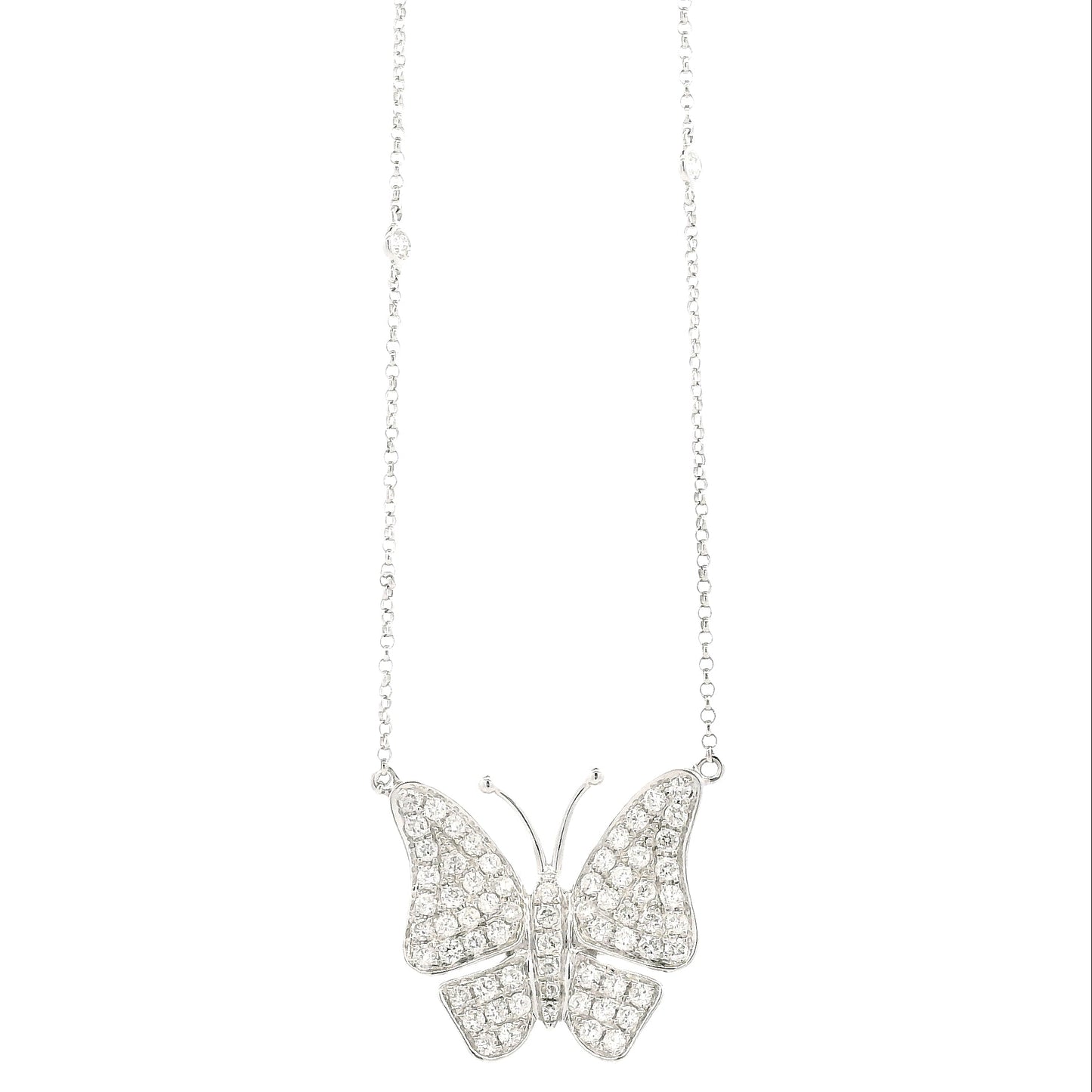 18k White Gold 1.04ctw Round Brilliant Diamond Butterfly Pendant Necklace — front view