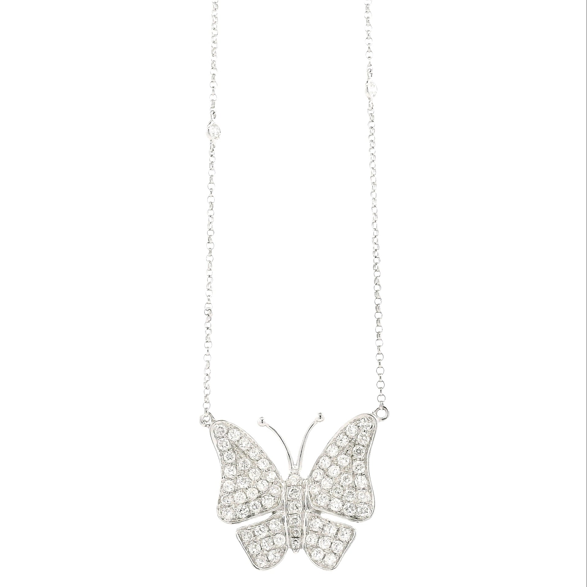 18k White Gold 1.04ctw Round Brilliant Diamond Butterfly Pendant Necklace — front view