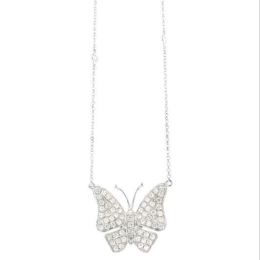18k White Gold 1.04ctw Round Brilliant Diamond Butterfly Pendant Necklace — front view