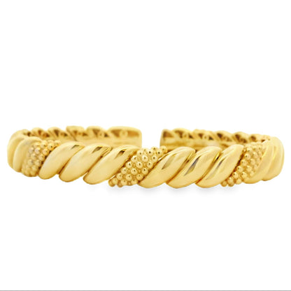 Gabriel & Co. 14k Yellow Gold Bujukan Split Bangle Bracelet — front view, clasp closed