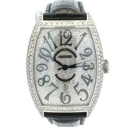 Franck Muller Casablanca 8880 Stainless Steel Diamond Dial & Bezel Black Leather Strap Watch — front view