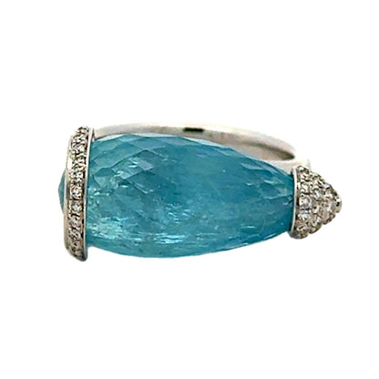 18k White Gold GIA Certified 12.66ct Aquamarine and 0.24ctw Diamond Ring — top-down view