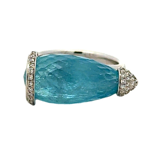 18k White Gold GIA Certified 12.66ct Aquamarine and 0.24ctw Diamond Ring — top-down view