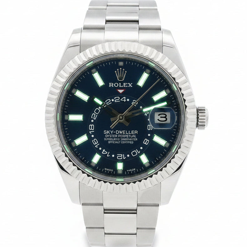 Rolex 326934 Sky-Dweller 42mm Blue Dial Stainless Steel Watch — front view