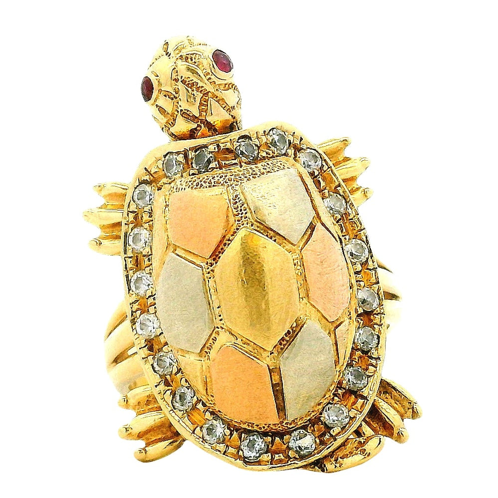 14k Yellow Gold Turtle Hinged Shell Cocktail Ring — top-down view