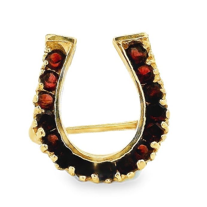 14k Yellow Gold Horseshoe Pavé Round Stone Brooch — top-down view