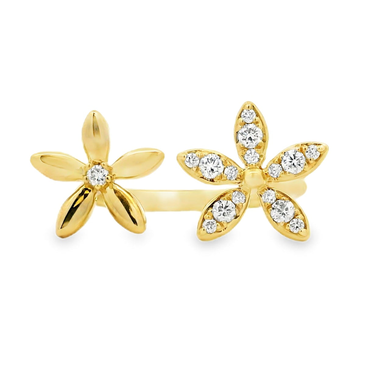 Gabriel and Co. 14k Yellow Gold 0.23ctw Diamond Floral Open Ring — top-down view