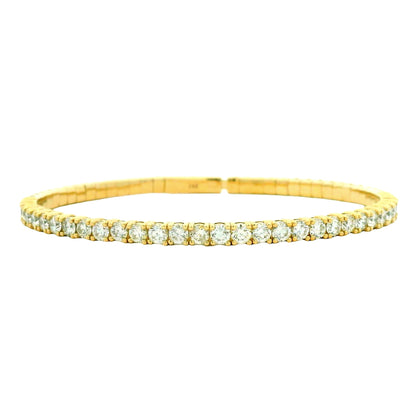 14k Yellow Gold 3.15ctw Round Brilliant Diamond Halfway Bangle Bracelet — front view, clasp closed